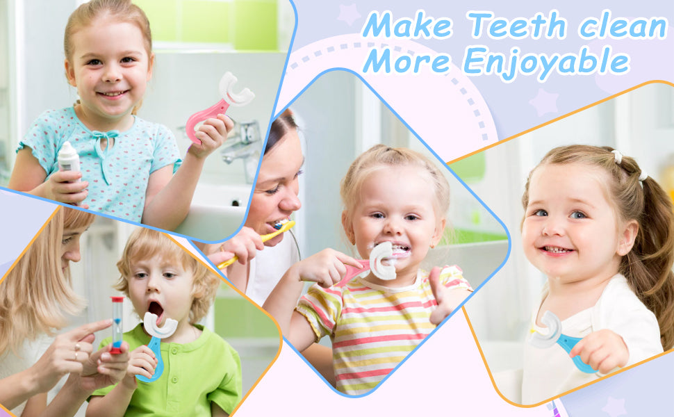 🦷CEPILLO EN SILICONA EN FORMA DE U🎈 3 x 1🎁ROSADOS