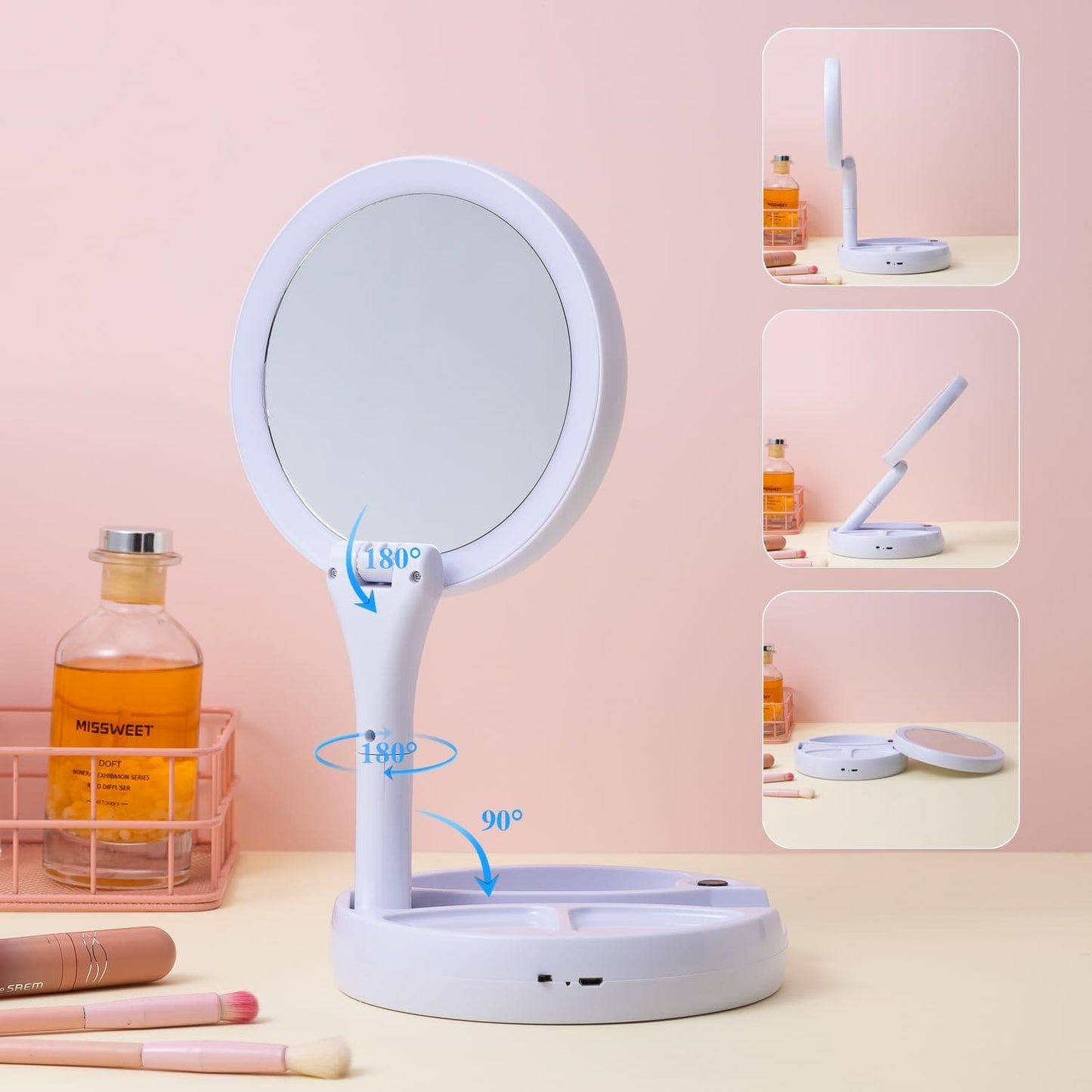 👩🦱ESPEJO PLEGABLE LUZ LED🌟