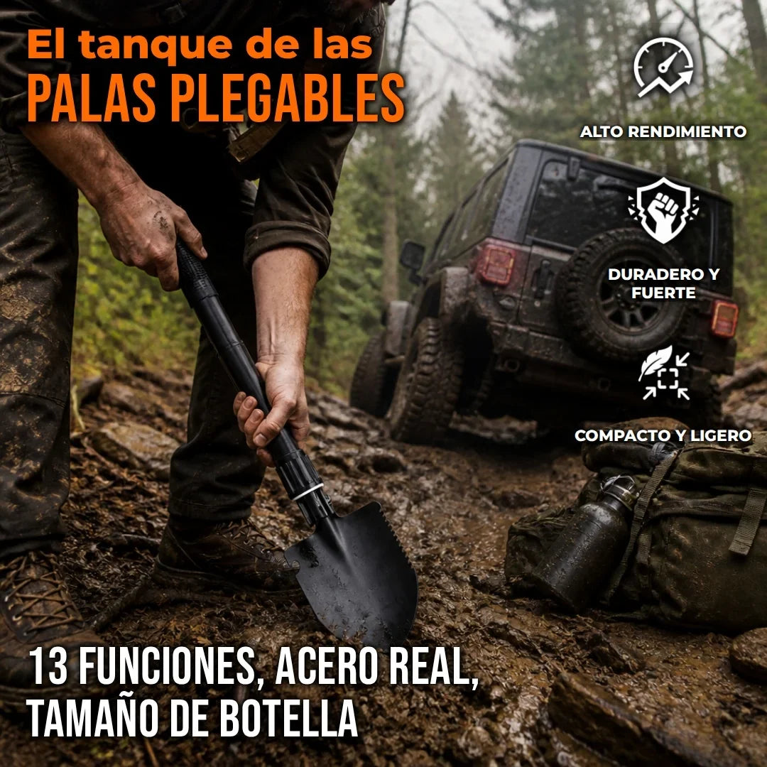 Pala Táctica Plegable Yeacool 13 en 1 Con Acero de Alto Carbono y Mango Modular