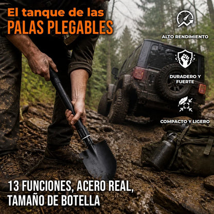 Pala Táctica Plegable Yeacool 13 en 1 Con Acero de Alto Carbono y Mango Modular