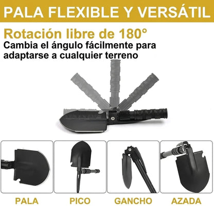 Pala Táctica Plegable Yeacool 13 en 1 Con Acero de Alto Carbono y Mango Modular